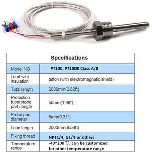 مورد RPD rt100 مستشعر درجة الحرارة <span class=keywords><strong>PT100</strong></span> مسبار "NPT 4-20ma <span class=keywords><strong>Pt100</strong></span> RTD فئة a - Product Image 6