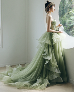 15301 # tren de barrido verde encaje sin tirantes Boda nupcial vestido de fiesta de cumpleaños vestido para mujeres de talla grande Vestidos de Noche de Graduación - Product Image 5