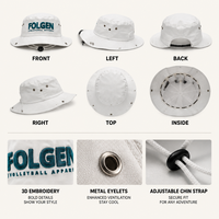 Chapeau Bob Brodé en Polyester à Large Bord avec Logo Personnalisé Blanc Respirant Cordon Réglable Unisexe Femme Homme Sports d'Été