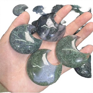 Cristal de Poder Natural para Meditación Espiritual, Ágata Acuática, Ágata de Musgo, Tallado en Forma de Luna, Decoración de Moda, Regalo - Product Image 3