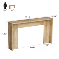 Table console de style naturel de 53 pouces, construction entièrement en bois, plateau épais et solide, table étroite pour l'entrée, le salon ou le couloir