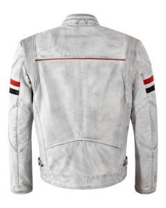 Custom 100% Genuine <b>White</b> Vintage Nappa Leather <b>Men</b>’s <b>Jacket</b> Crust Finish Private Label OEM Supply Custom Dyeing Available - Product Image 4