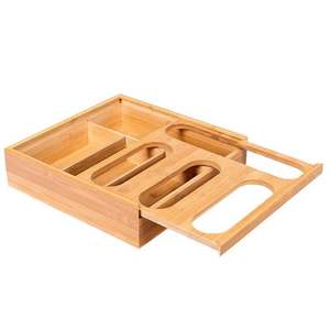 Bamboo Drawer Organizer Rectangular Food <b>Storage</b> Bag Holder Wooden <b>Box</b> Eco-Friendly <b>Kitchen</b> Cabinet Insert - Product Image 1
