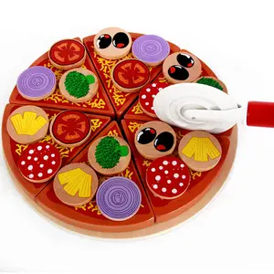 Juego de pizza de madera de imitación, juego de cocina de alta calidad, juguete para cortar comida