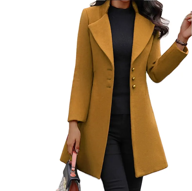 Designer Custom Fall Winter Trench Windbreaker Solid Long Cardigan Coat for Women