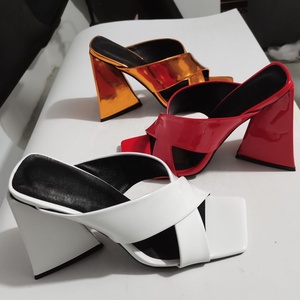 2021 Summer Spring Chunky Heel Shoes Nude Color Square Open Toes Bling Cross Surface <b>Sandals</b> Women High Slippers <b>Sandals</b> - Product Image 6