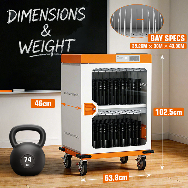 Mobile 32 Port Chromebook Charging Trolley with Key Lock, Heavy Duty Metal iPad Charging Cart for Hospital and Lab