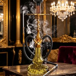 Set de Cachimba de Cristal Dorado con Base Metálica, Doble Manguera, Pipa para Tabaco, Accesorio para Fumar en Bares y Salones - Product Image 4