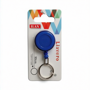 Portachiavi Ilan con cordino estensibile 90 cm blu, accessorio retrattile - Product Image 1