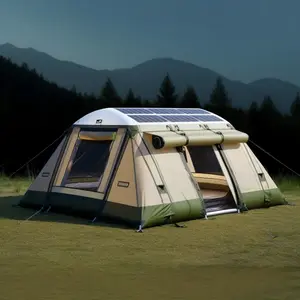 New Arrival Outdoor Custom Oem Hiking Portable Folding Air Inflatable Family Camping Tent With Solar Panel