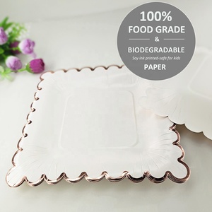 Assiettes en papier blanches jetables <span class=keywords><strong>de</strong></span> luxe <span class=keywords><strong>de</strong></span> 9 pouces carrées et rondes pour le dîner et le service <span class=keywords><strong>de</strong></span> tasses lors des fêtes d'<span class=keywords><strong>anniversaire</strong></span> et <span class=keywords><strong>de</strong></span> <span class=keywords><strong>mariage</strong></span> - Product Image 2