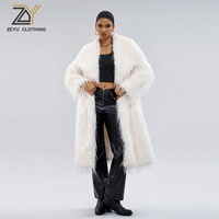 Manteau long en fausse fourrure shaggy blanc pour femme Zeyu, col à revers, devant ouvert, manteau d'hiver moelleux, veste élégante pour femme, manteaux en fausse fourrure écologique
