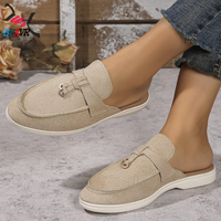 BBAVR Mules à bout ouvert pour femme, dessus textile, semelle EVA, respirantes, chaussures décontractées toutes saisons, gris, bleu, noir, marron, beige, blanc, métal