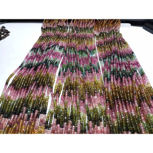Perles rondes facettées en tourmaline naturelle multicolore 3-4,5 mm, longueur 12,50 pouces, qualité AA+, 2 brins, MOQ, fabrication de bijoux - Product Image 3
