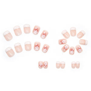 24 piezas al por mayor dulce desnuda bonita Camelia puntas de <span class=keywords><strong>uñas</strong></span> <span class=keywords><strong>postizas</strong></span> cortas cuadradas <span class=keywords><strong>uñas</strong></span> francesas borde blanco cubierta completa prensa en las <span class=keywords><strong>uñas</strong></span> - Product Image 4