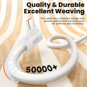 Cable <span class=keywords><strong>USB</strong></span> <span class=keywords><strong>C</strong></span> a <span class=keywords><strong>C</strong></span> de alta resistencia 100W 6A, cable de cargador de ángulo recto de 90 °, trenzado de nailon de 2M/6 pies, carga rápida para dispositivos móviles - Product Image 5