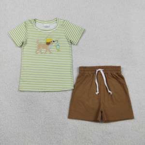 Ensemble de vêtements pour enfants RTS Fishing Dog Print Casual, t-shirt et short, 2 pièces, vente en gros, coton et élasthanne, printemps automne - Product Image 2
