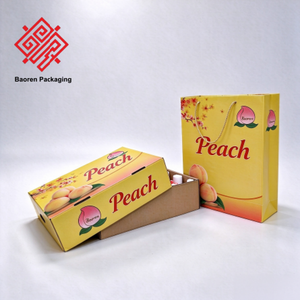 Caja de regalo de cartón corrugado impresa a medida para melocotones con bolsa de papel a juego para el empaque de melocotones amarillos frescos - Product Image 3