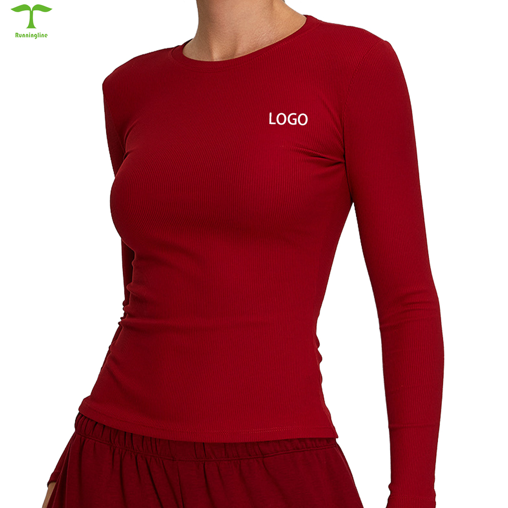 Custom logo Women Clothes Tight Breathable O-neck Yoga Long Sleeved Top Gym Fitness Yoga Top T Shirt for Ladies