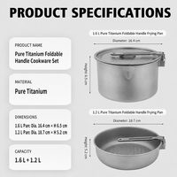 Ensemble de cuisine d'extérieur en titane pur avec logo personnalisé, poêle et casserole en titane à poignée pliable pour le camping et la randonnée