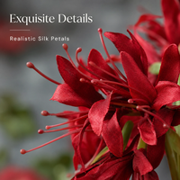 3 Têtes de Lys Araignée Rouge Artificiel (Lycoris Radiata) en Gros pour Mariage, Maison, Hôtel, Jardin, Décoration Florale