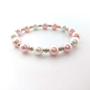 <span class=keywords><strong>Bracciale</strong></span> di Perle di Conchiglia per Donne, Perle di Conchiglia Rosa e Bianche da 8mm <span class=keywords><strong>con</strong></span> Perline in Rame Dorato - Product Image 3