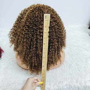 Letsfly $57 Peluca de Cabello Humano Bob de 14 Pulgadas, 350% de Densidad, Rizada Kinky con Flequillo, Sin Encaje, Fabricada a Máquina, Venta al por Mayor de Fábrica, 320 Gramos - Product Image 6
