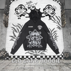 Sweat-shirt à capuche décontracté en coton 100% doublé pour l'hiver, brodé, tissé, dessin animé, marque privée Glo Gang Eroded - Product Image 2