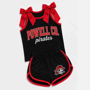 Ensemble de sport 2 pièces personnalisé pour petite fille, thème <span class=keywords><strong>cheerleading</strong></span>, imprimé équipe de football, haut à manches courtes et jupe-short, ensemble de yoga - Product Image 2