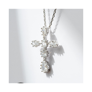 สร้อยคอจี้ไขว้เซอร์โคเนียลูกบาศก์ทองเหลืองโรเดียมประดับเล็บสร้อยคอจี้ไม้กางเขนคริสเตียน - Product Image 1