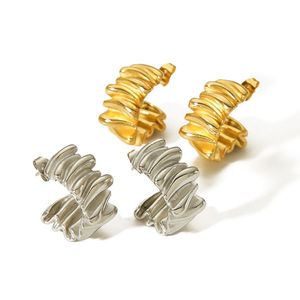 C-Shaped Pleated Irregular <b>Titanium</b> Steel Stud Earrings Gold Silver Color Fashion Geometric Design For Women Jewelry - Product Image 5