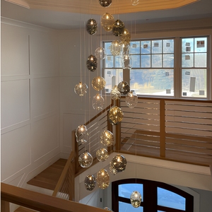 Lampadario Personalizzato in Vetro Dorato, Lampada Sospesa di Lusso <span class=keywords><strong>per</strong></span> <span class=keywords><strong>Soggiorno</strong></span>, Soluzione o Sistema di Illuminazione Decorativa su Misura - Product Image 2