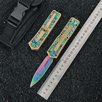 Couteau pliant de luxe avec incrustation de coquille d'ormeau, lame arc-en-ciel en acier 440C, couteau de poche pliant pour le camping en plein air, brise-vitre EDC, cadeau