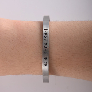 Simple Engraved <b>Cuff</b> <b>Bracelet</b> <b>Silver</b> Pearl 316 Titanium Steel Unisex Gift Jewelry - Product Image 3