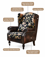 Fauteuil Chesterfield Vintage à dossier haut motif floral, une place, mobilier d'appoint en tissu et bois avec rembourrage en éponge pour villas et salons