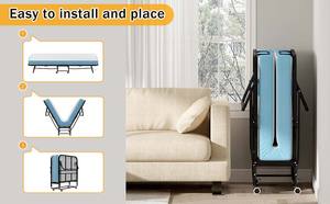 Cama Plegable LUXMARS 2024 con Colchón de Espuma Viscoelástica, Estructura Súper Resistente y Robusta, Ruedas Portátiles, para Oficina, Sala de Estar, Comedor, Tela y Metal - Product Image 6