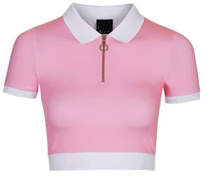 <span class=keywords><strong>Polo</strong></span> Crop <span class=keywords><strong>Rosa</strong></span> in Puro Cotone con Zip per Donna - Product Image 4