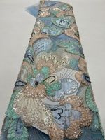 Nouveau tissu en dentelle tissée brodée de perles et de paillettes, respirant, écologique, tissu de luxe pour robe de mariée, 100% polyester
