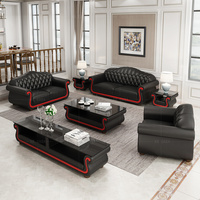 Juegos de Sofás de Lujo, Muebles de Sala de Estar, Juego de Sofás de Cuero Rojo y Negro, Sofá Seccional 123
