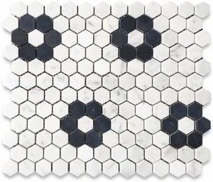 Carreaux <span class=keywords><strong>de</strong></span> mosaïque en céramique <span class=keywords><strong>de</strong></span> forme hexagonale à <span class=keywords><strong>motif</strong></span> floral <span class=keywords><strong>noir</strong></span> <span class=keywords><strong>et</strong></span> <span class=keywords><strong>blanc</strong></span> pour le sol - Product Image 4