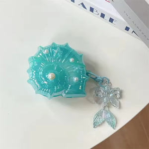 Étui pour écouteurs <span class=keywords><strong>AirPods</strong></span> 4 3 2 1 Pro Pro2, <span class=keywords><strong>coque</strong></span> en silicone 3D en forme de coquille de perle, boîte de protection pour écouteurs avec pendentif - Product Image 2