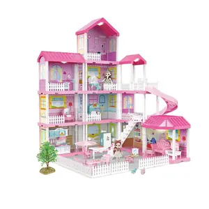 6 inç ile 308 adet DIY Dollhouse kitleri oyna Pretend bebekler rüya evi mobilya kızlar için oyuncak seti büyük boy bebek evi