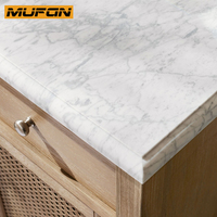 Meubles de salle de bain en bois massif de chêne blanc de style américain avec portes en rotin, ensembles de meubles de salle de bain à double vasque