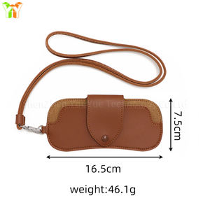 YY expédition rapide étui à lunettes de soleil en cuir PU sacs organisateur de lunettes de soleil souples avec sangle collier porte-lunettes détachable - Product Image 6