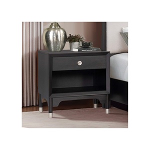 Mid Century Modern Nightstand Black Finish Silver Legs Round Knob Bedroom Furniture - Product Image 1