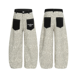 Jeans en denim patchwork à imprimé léopard guépard personnalisé, style streetwear vintage, coupe bootcut, denim droit, jeans baggy pour hommes - Product Image 2