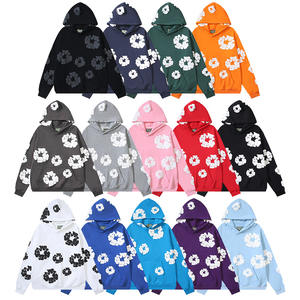 Felpa con Cappuccio 100% Cotone con Motivo Floreale in Schiuma, Ecologica, Antivento, Casual, Vestibilità Ampia, Manica Lunga, Unisex - Product Image 1