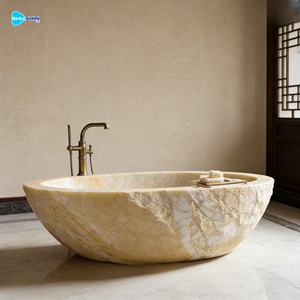 Banheira de Pedra Branca Esculpida à Mão, Barata, Independente, para Uso Interno, Design Europeu, Durável - Product Image 3