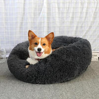 Antidérapant botfom Multi-couleurs Chien Lit Fournitures Anti Anxiété Rond Doux Fuzzy Guimauve Cuddler Nid Calmant Pet En Peluche Donut Lit