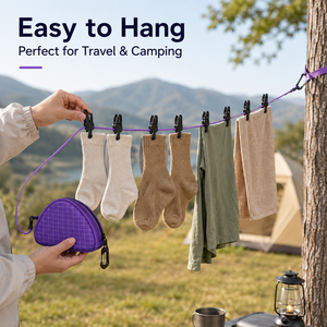 Corde à linge portable OEM pour camping en extérieur avec 12 pinces, corde réglable et pochette de rangement - Product Image 5